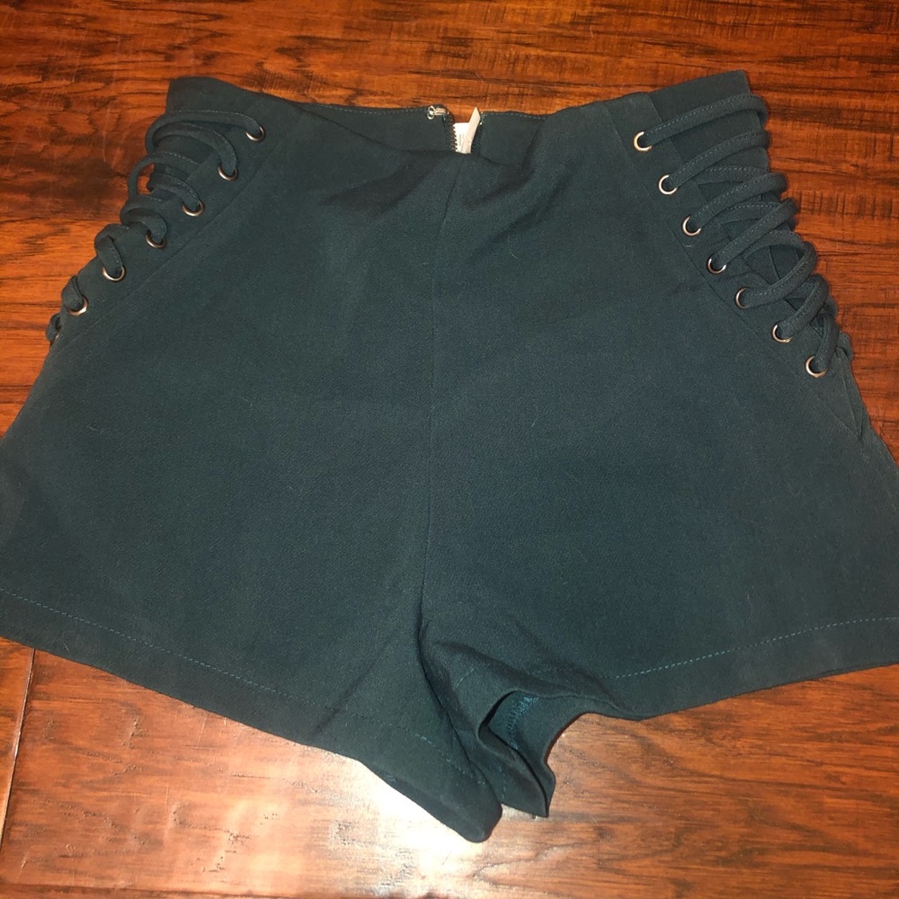 Teal/green zip up shorts
